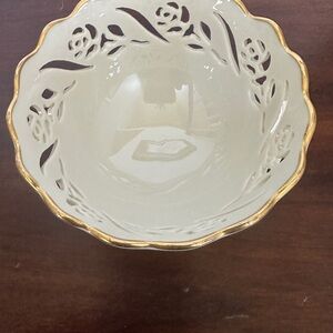 Vintage Lenox Trinket dish, etched roses with gold